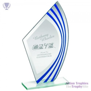 Jade Glass Sail Plaque Blue/Silver 8in