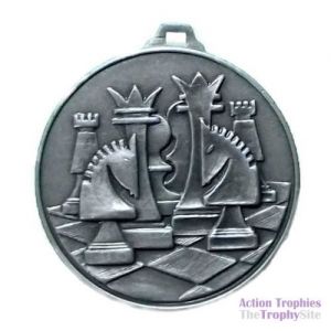 Silver Scene Chess Medal 2.1in (5.2cm)