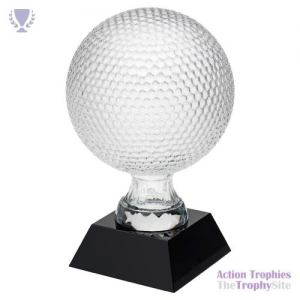 Clear Glass Golf Ball on Black Base (4in Dia) 6.5in