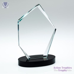 Clear Glass Offset Diamond Plaque on Black Base 7in