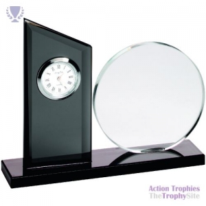 Clear/Black Glass Clock & Round Plaque 5.25in