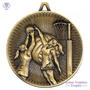 Netball Deluxe Medal Ant Gold 2.35in