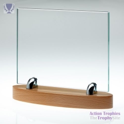 Clear Glass Rectangle on Light Wood Base 8in