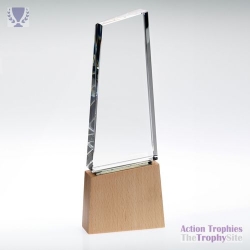 Clear Glass Block on Light Wood Base 8.75in