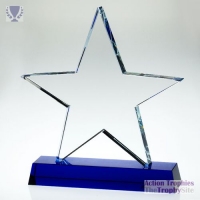 Clear Glass Star Plaque on Blue Base (19mm Thick) 7.25in