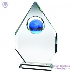 Clear Glass Diamond Plaque Blue Globe (15mm Thick) 9in