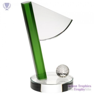 Clear/Green Glass Golf Flag & Ball Award 8.25in