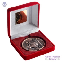 Red Velvet Box &60mm Medal Netball Bronze 4in