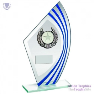 Jade/Blue/Silver Sail Glass Silv/Blk Wreath Trim Trophy 8.75in