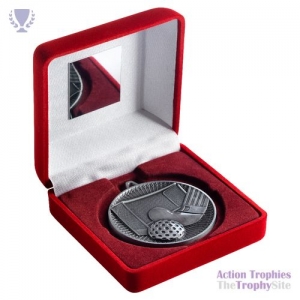 Red Velvet Box and 60mm Hockey Medal Ant Silver 4in
