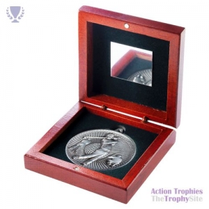 Rosewood Box & 60mm Medal Golf Trophy Ant Silver 4.25in
