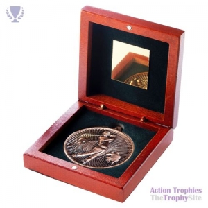 Rosewood Box & 60mm Medal Golf Trophy Bronze 4.25in