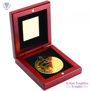 Rosewood Box & 50mm Medal Golf Trophy Gold 3.75in