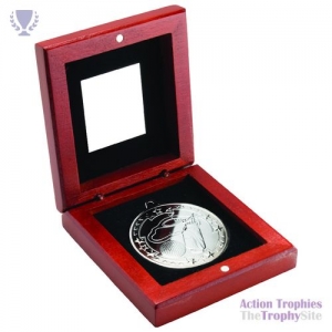 Rosewood Box & 50mm Medal Golf Trophy Silver 3.75in