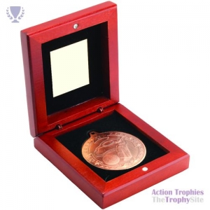 Rosewood Box & 50mm Medal Golf Trophy Bronze 3.75in