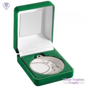 Green Velvet Box & 50mm Tennis Medal Matt Sil/Sil 3.5in