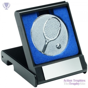 Black Plastic Box Tennis insert Trophy Silver 3.5in