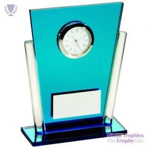 Blue/Clear Glass Tapered Rectangle Clock 5.25in