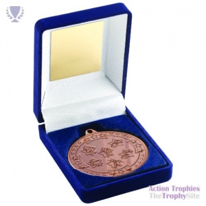 Blue Velvet Medal Box & 50mm Medal Multi Athletics Bronze 3.5in