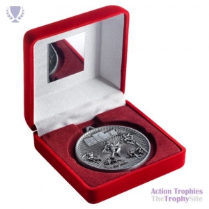 Red Velvet Medal Box & 60mm Medal Multi Athletics Silver 4in