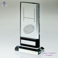 Clear/Black Glass Lasered Rugby Image (15mm Thick) 7.5in