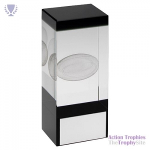 Clear/Black Glass Block Lasered Rugby Image 4.75in