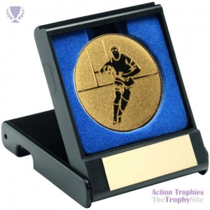 Black Plastic Box Rugby insert Trophy Gold 3.5in