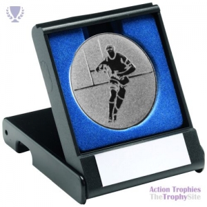 Black Plastic Box Rugby insert Trophy Silver 3.5in
