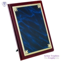 Rosewood Plaque with Blue/Gold Aluminium Front 6in