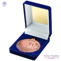 Blue Velvet Box & 50mm Medal Volleyball Trophy Bronze 3.5in