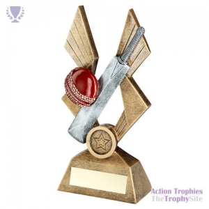 Brz/Pew/Red Cricket Ball & Bat on Pointed Backdrop 8in