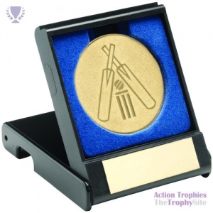 Black Plastic Box Cricket insert Trophy Gold 3.5in