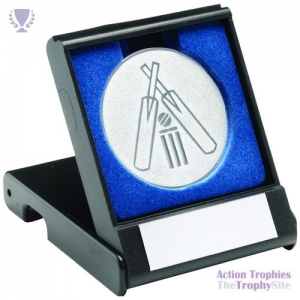Black Plastic Box Cricket insert Trophy Silver 3.5in