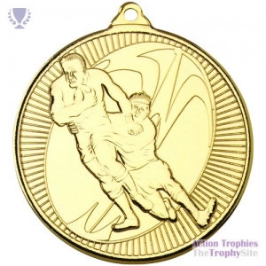 Rugby 'Multi Line' Medal Gold 2in