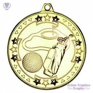Golf 'Tri Star' Medal Gold 2in