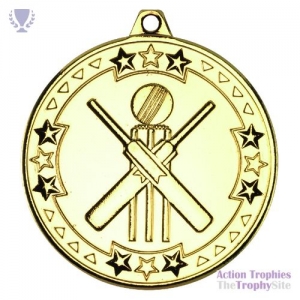 Cricket 'Tri Star' Medal Gold 2in
