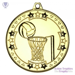 Netball 'Tri Star' Medal Gold 2in