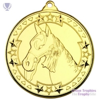 Horse 'Tri Star' Medal Gold 2in