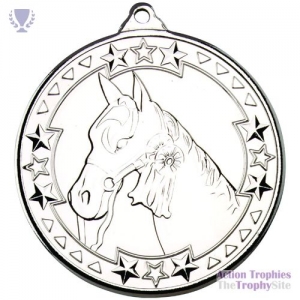 Horse 'Tri Star' Medal Silver 2in