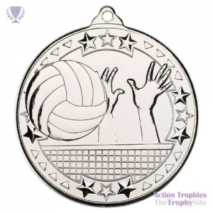 Volleyball 'Tri Star' Medal Silver 2in
