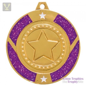 Glitter Star Medal Gold & Purple 50mm