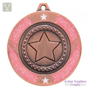 Glitter Star Medal Bronze & Pink 50mm
