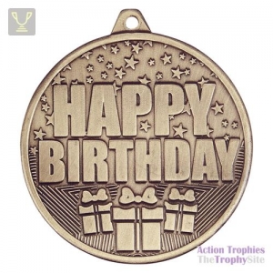 Cascade Happy Birthday Iron Medal Antique Gold 50mm
