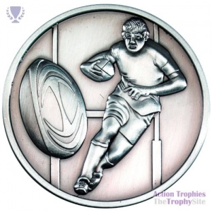 Rugby Medal Ant Silver 2.75in