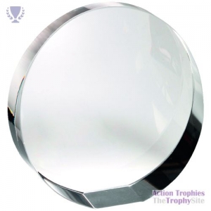Clear Glass Round Wedged Paperweight 4.5in