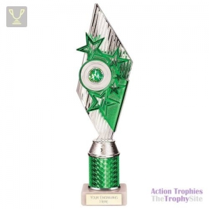 Pizzazz Plastic Tube Trophy Silver & Green 325mm