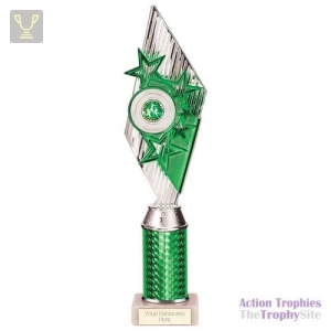Pizzazz Plastic Tube Trophy Silver & Green 350mm