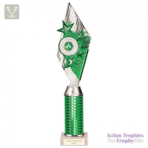 Pizzazz Plastic Tube Trophy Silver & Green 375mm