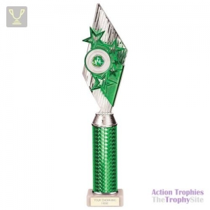 Pizzazz Plastic Tube Trophy Silver & Green 400mm