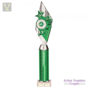 Pizzazz Plastic Tube Trophy Silver & Green 425mm